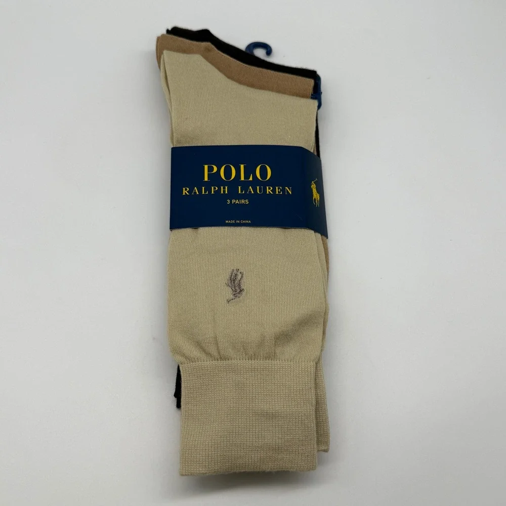 Polo Ralph Lauren Dress Socks Mens 10-13 Khaki Tan Brown 3-Pack 8129PKN NEW